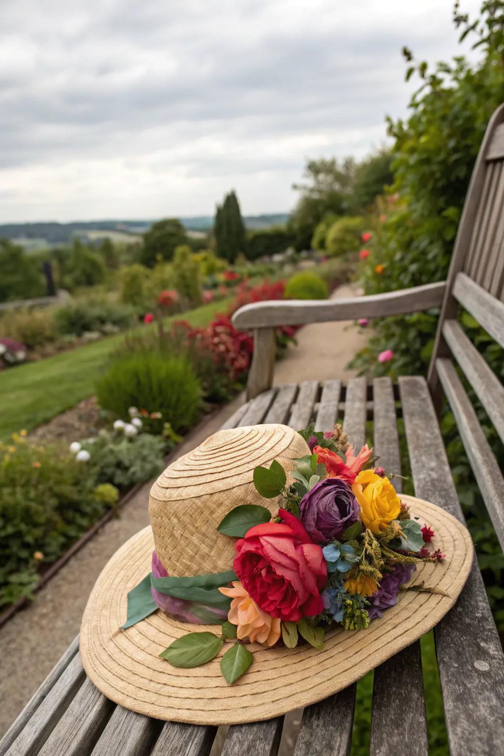 A floral fantasy hat that brings the garden to your attire.