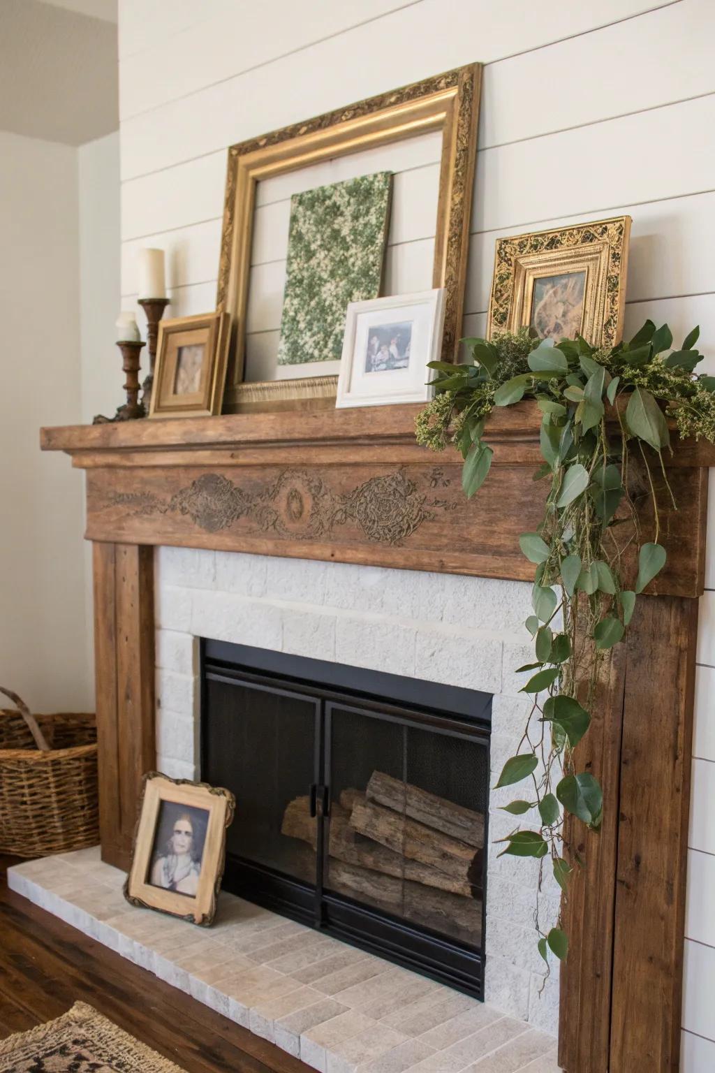 Countryside charm with natural wood and botanical touches.