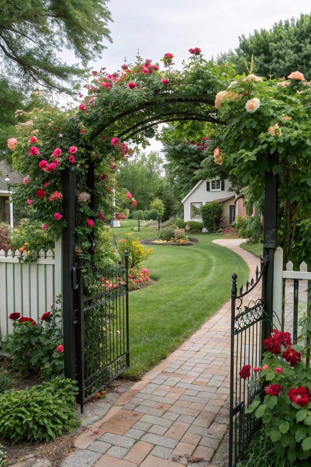 A gate transformed into a floral wonderland.