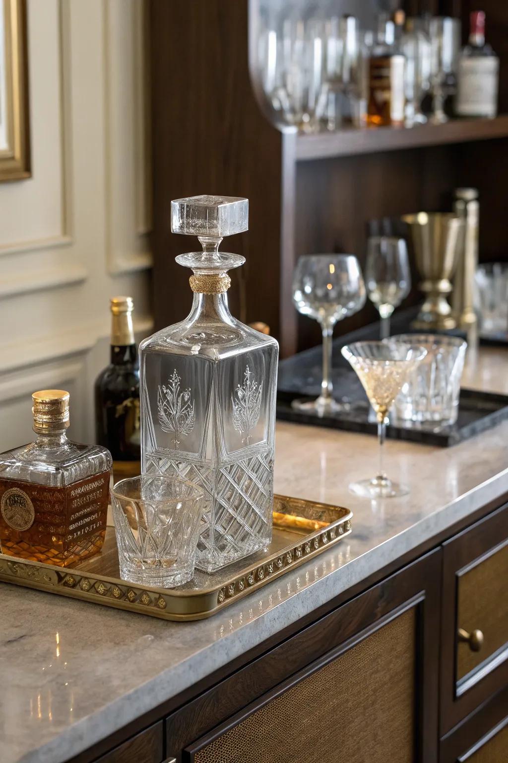 A custom engraved spirits vessel adds a personal touch to any bar.