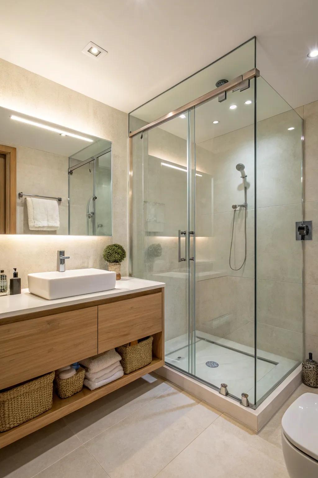 Get a uniform design using a borderless glass shower.