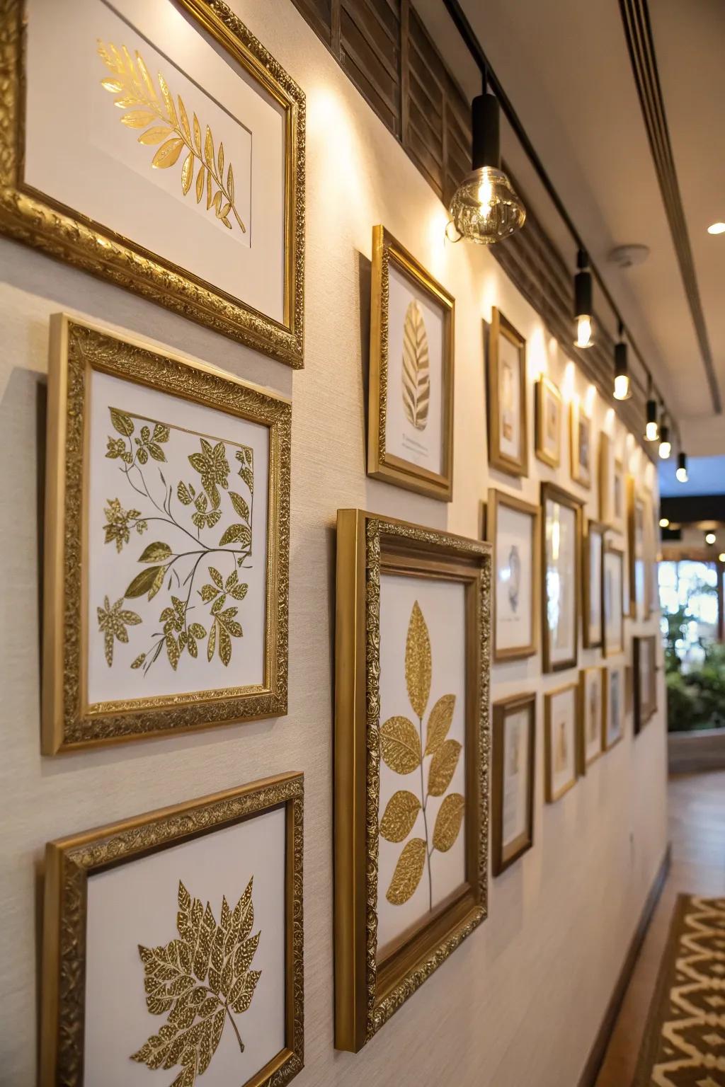 Enhance your gallery display with frames adorned in <strong><em>gold leaf</em></strong>.” loading=”lazy” class=”pimg”>
	</picture><figcaption>Enhance your gallery display with frames adorned in <strong><em>gold leaf</em></strong>.</figcaption></figure>
<p>Revitalize your beloved photo frames with a hint of <strong><em>gold leaf</em></strong>. I’ve personally witnessed how its delicate radiance transforms any frame into a captivating focal point within my curated gallery display.</p>
<h3>Explore these options:</h3>
<ul class=