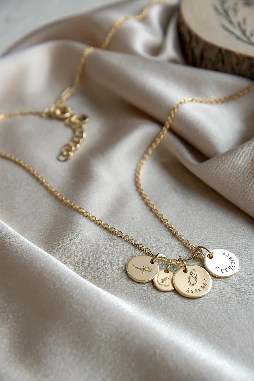A delightful necklace featuring custom name charms for each grandchild.