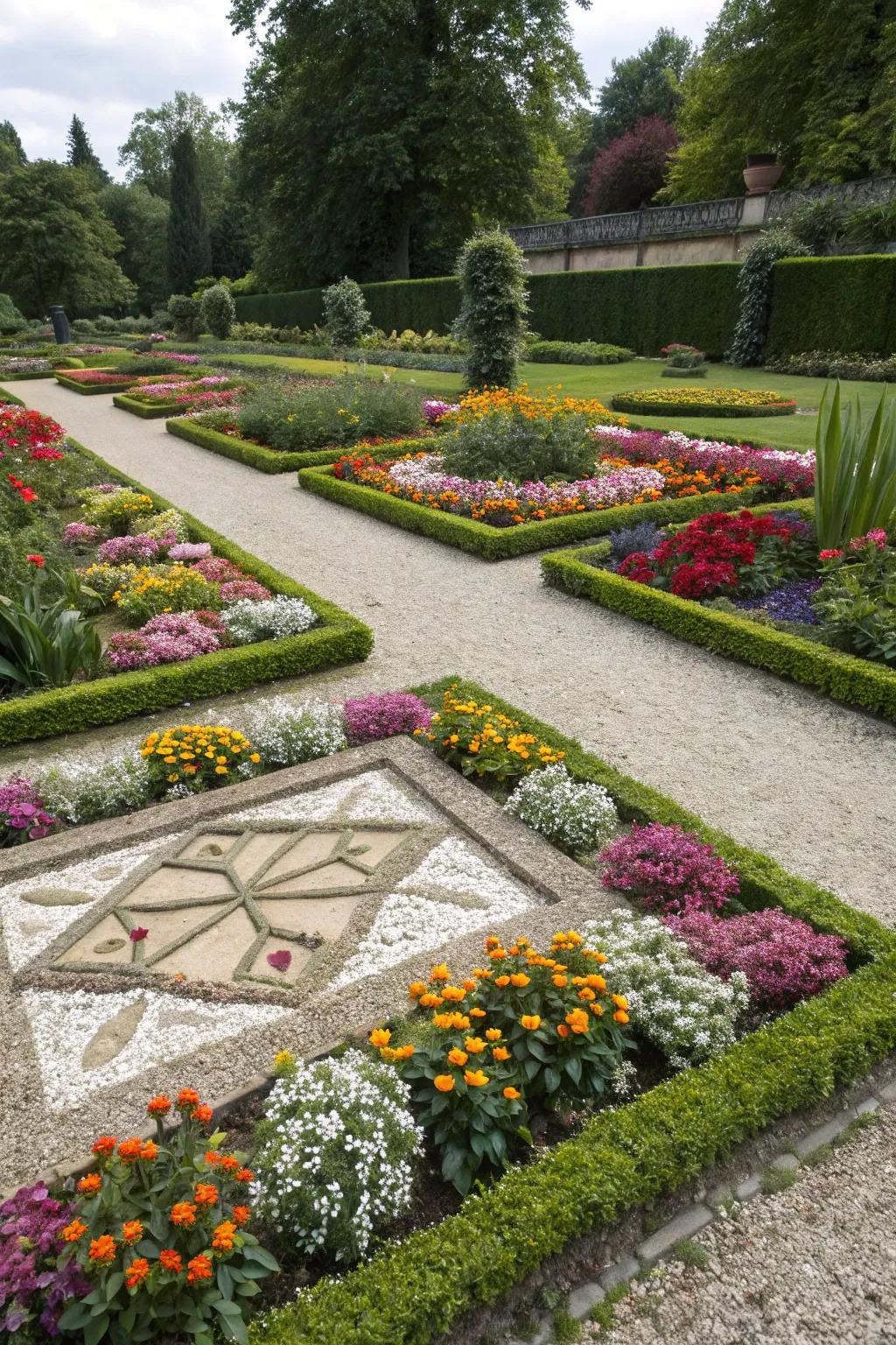 A stone flower garden showcasing impressive geometric designs