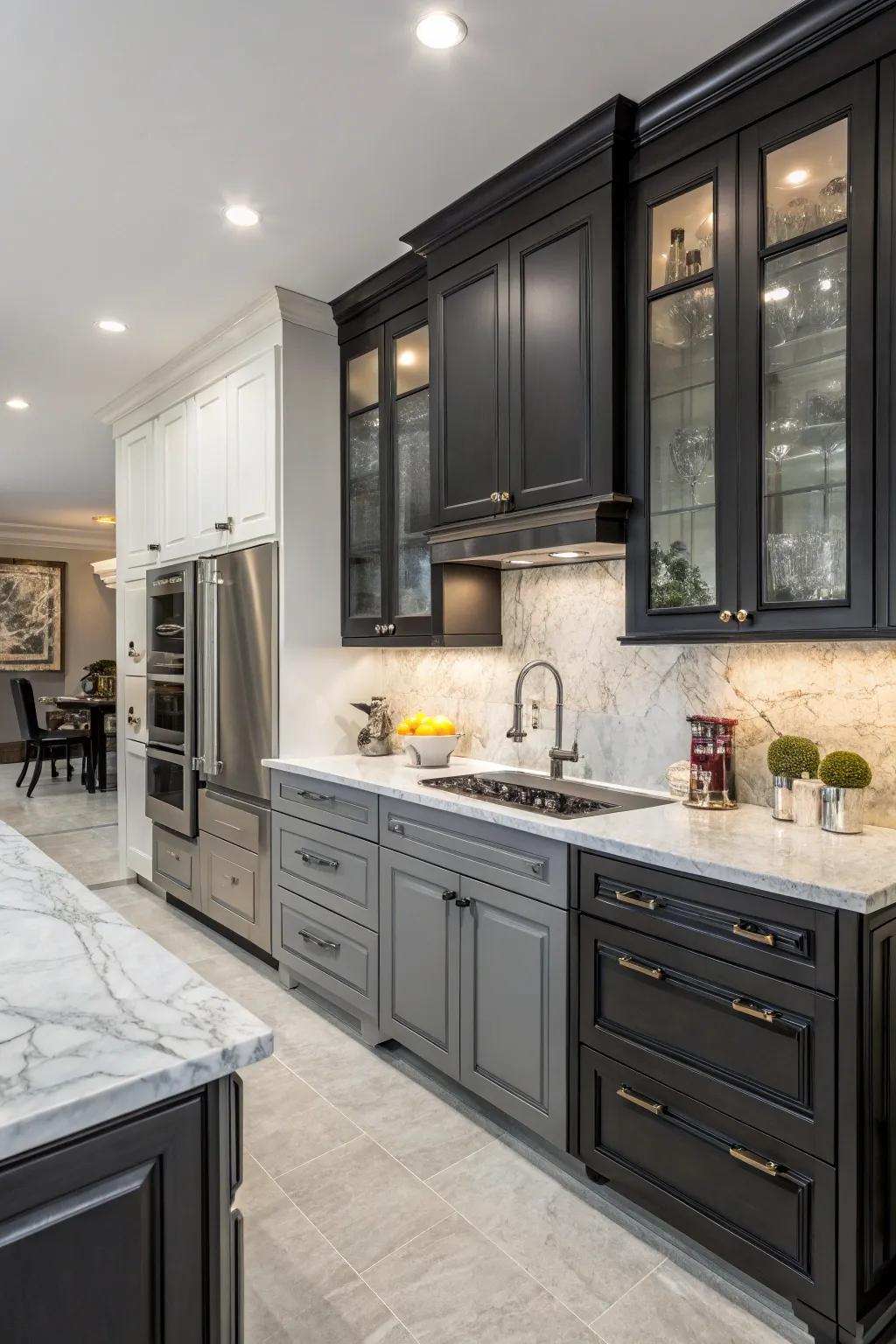 Contrasting cabinets enhance your kitchen's depth and character.