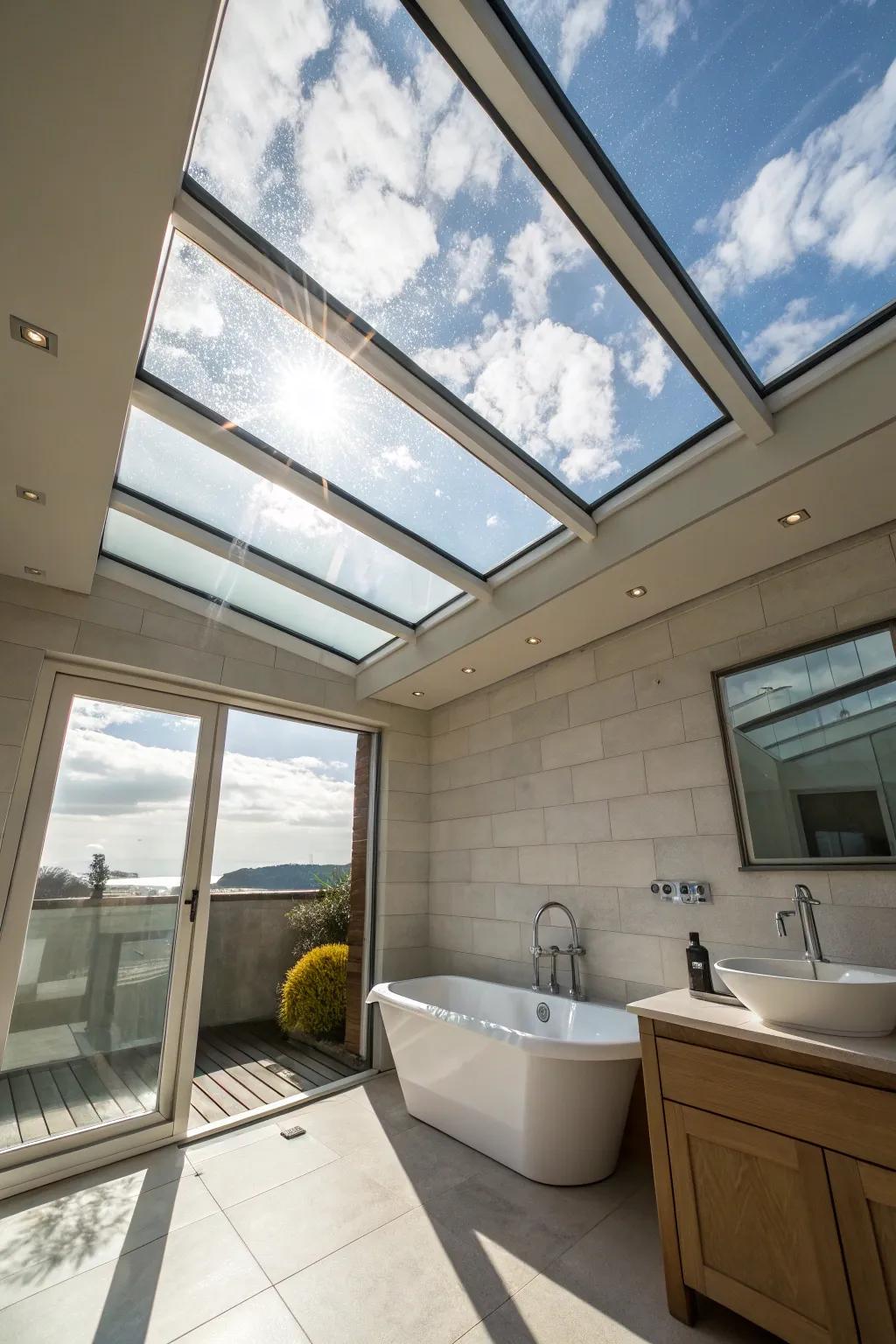 Relish the open sky from your bath with a breathtaking glass ceiling.