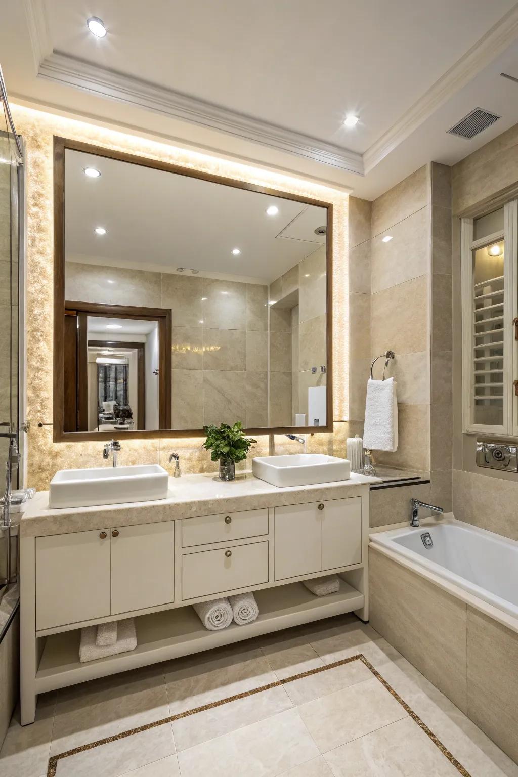 A guest bathroom showcasing a light and neutral color scheme that feels open and inviting.