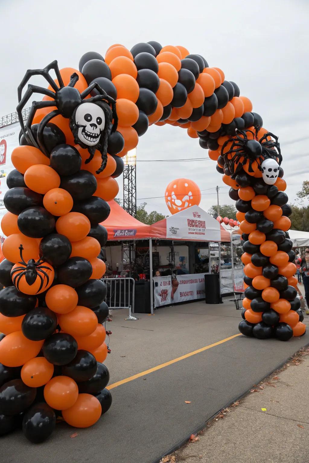 Greet your guests with a spooky balloon archway to kick off the Halloween fun.