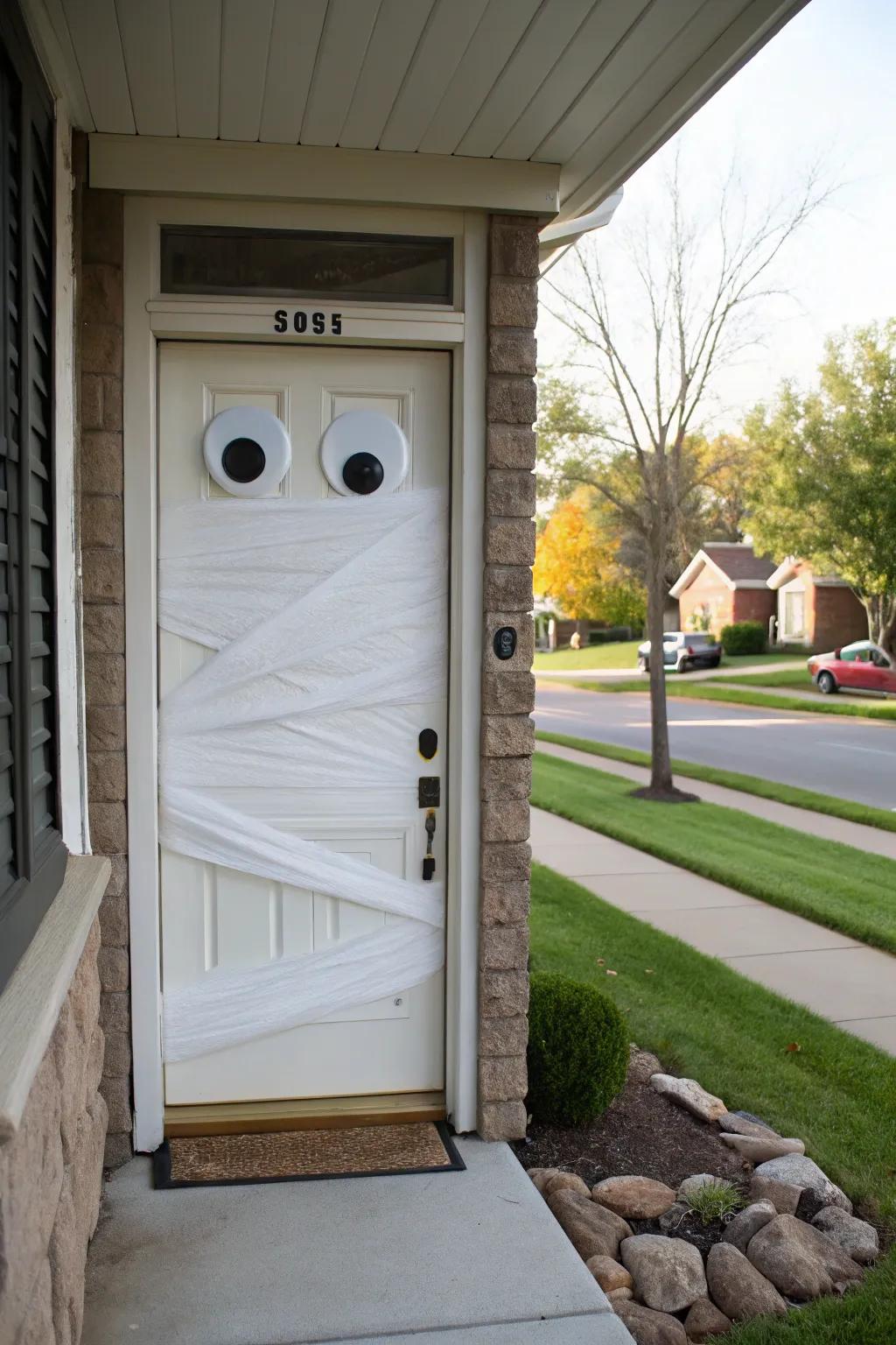 A straightforward yet chilling mummy door ornament.