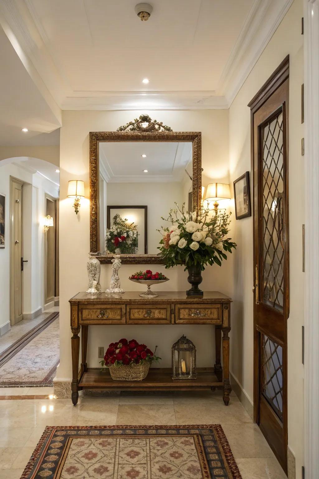 A classic console table paired with a mirror for enduring style.