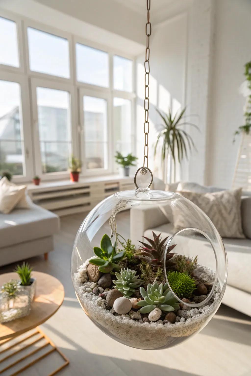 A traditional orb garden brimming with succulents, giving a hint of green beauty.