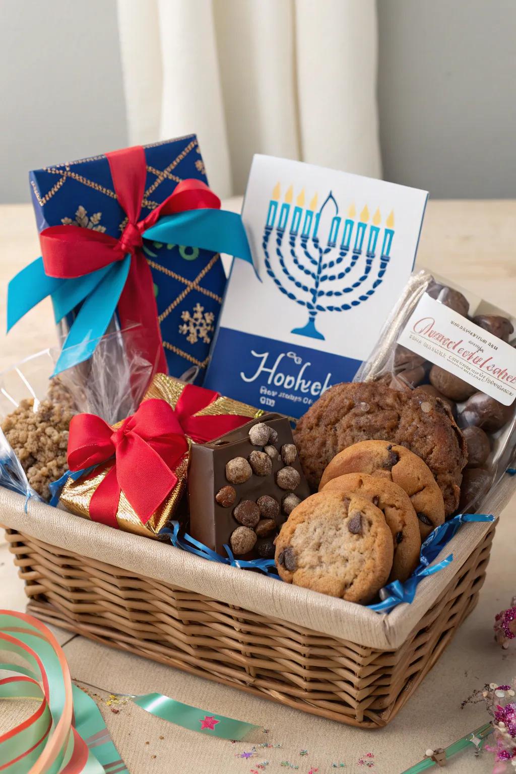 A personalized gift basket filled with gourmet snacks and personal touches.