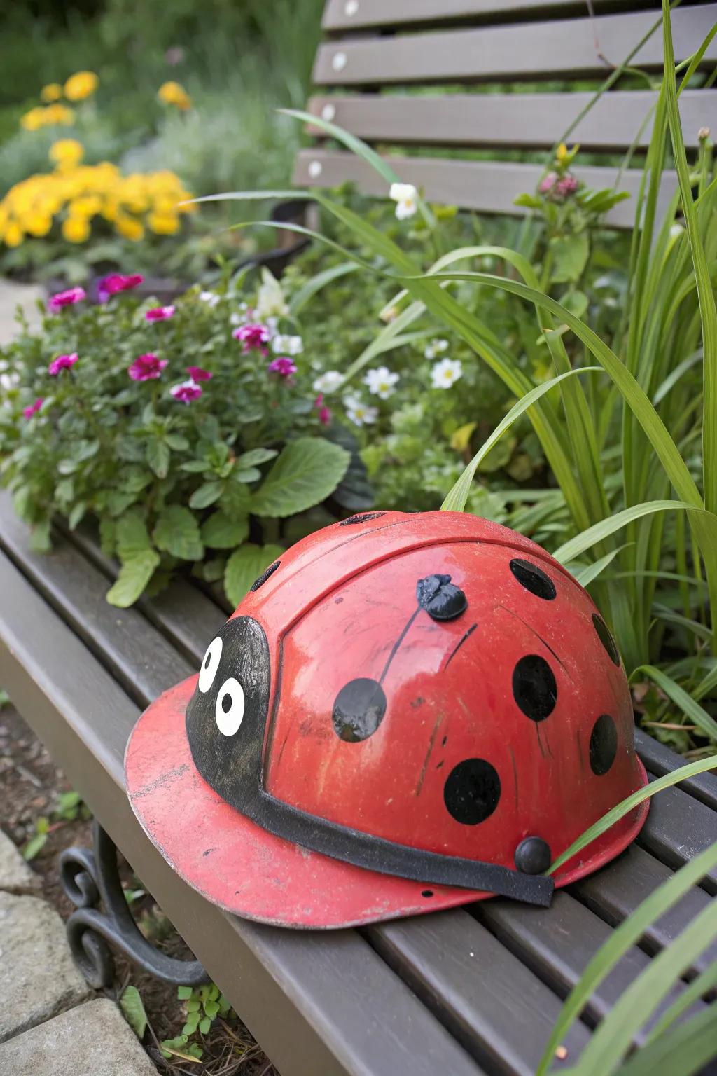 A cheerful ladybug hard hat adds a playful vibe to work safety.