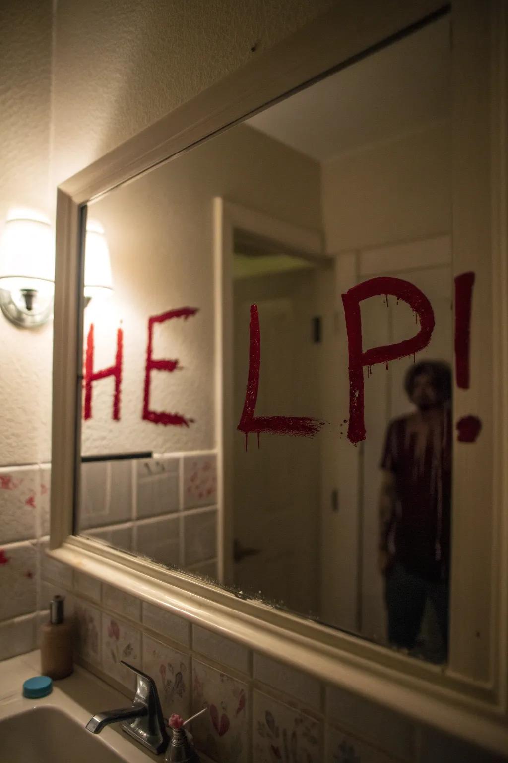 Achieve a frightening effect by writing in blood-red on your mirrors.