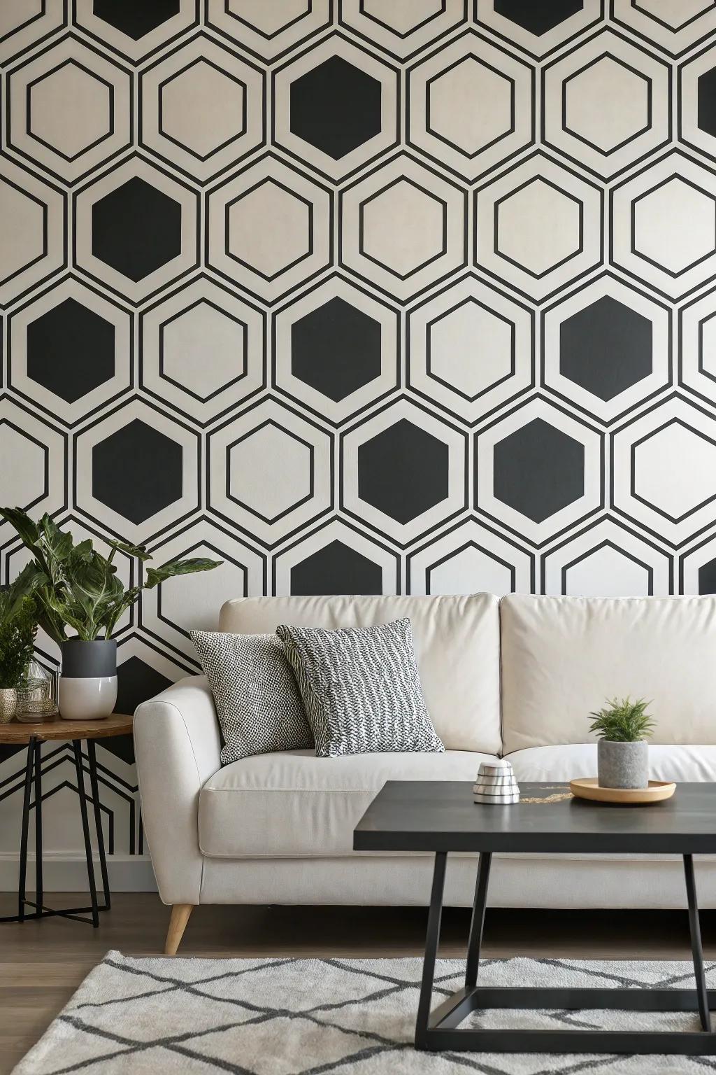 Geometric hexagon patterns make a strong statement in any room.