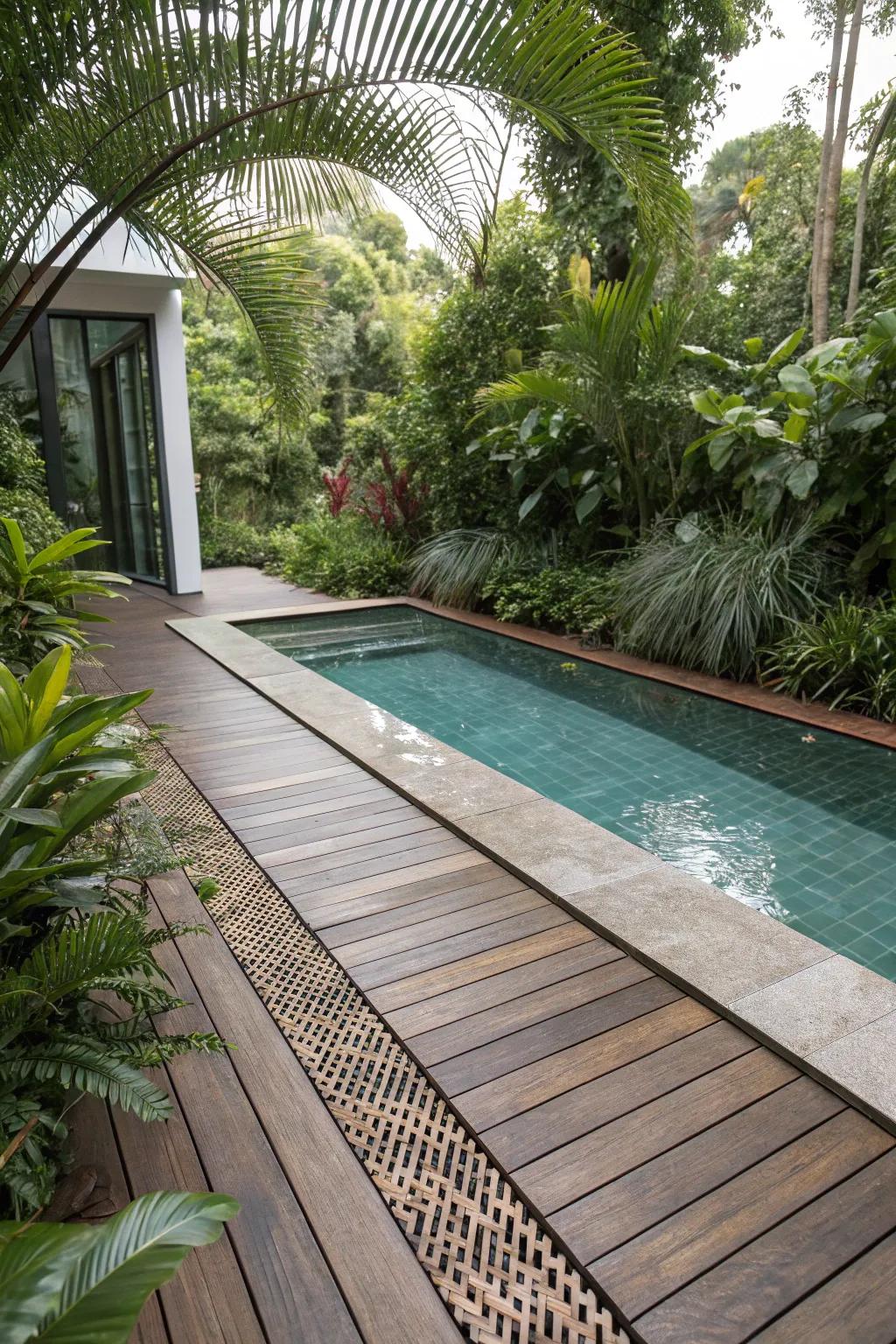 Perfect matching of drain covers with the deck's wooden texture.