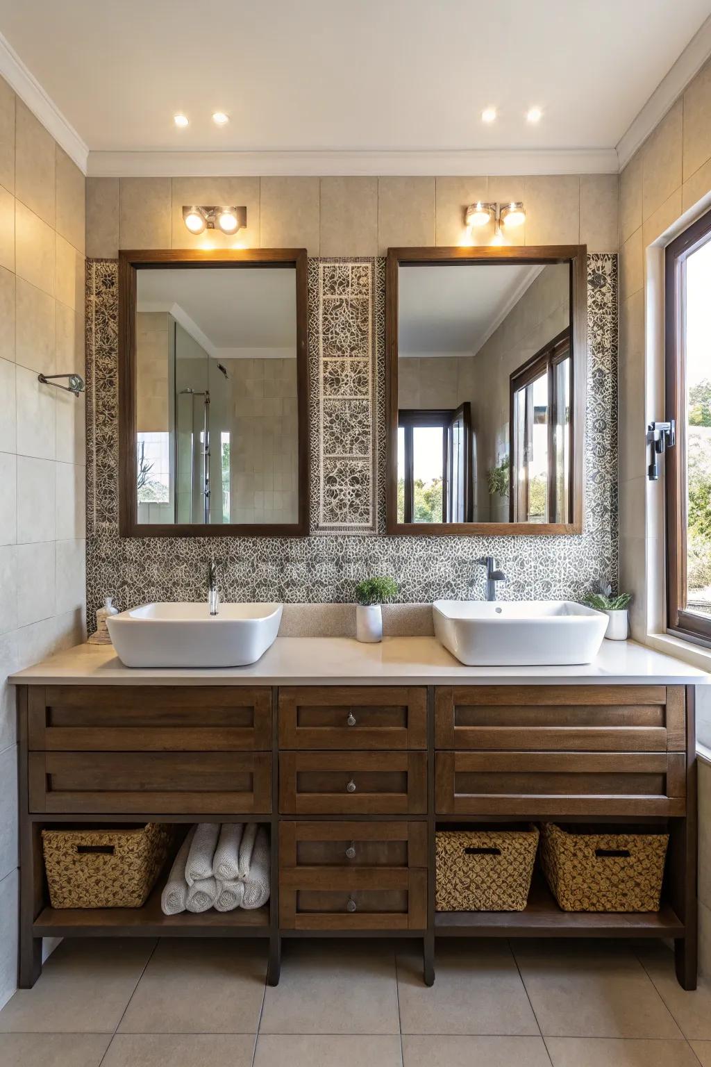 A harmonious bathroom design with perfectly symmetrical elements.