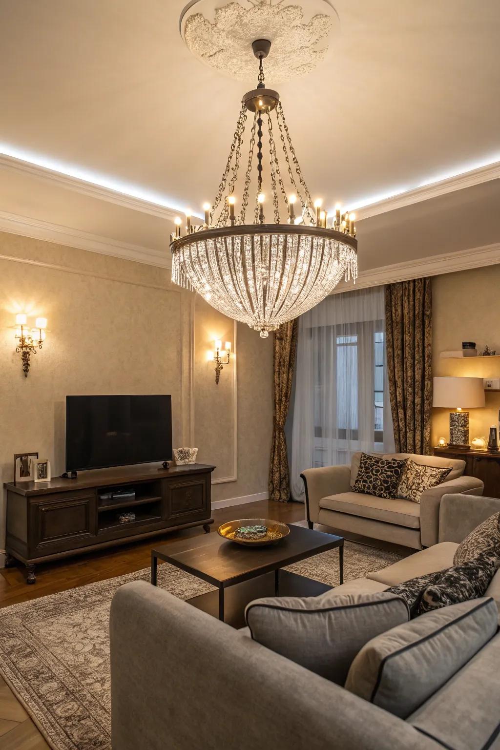 Overhead lights serve as striking centerpieces in living spaces.