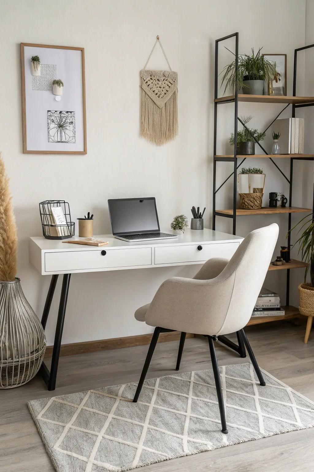 Minimalist furniture establishes the groundwork for a workspace that’s both efficient and free from distractions.