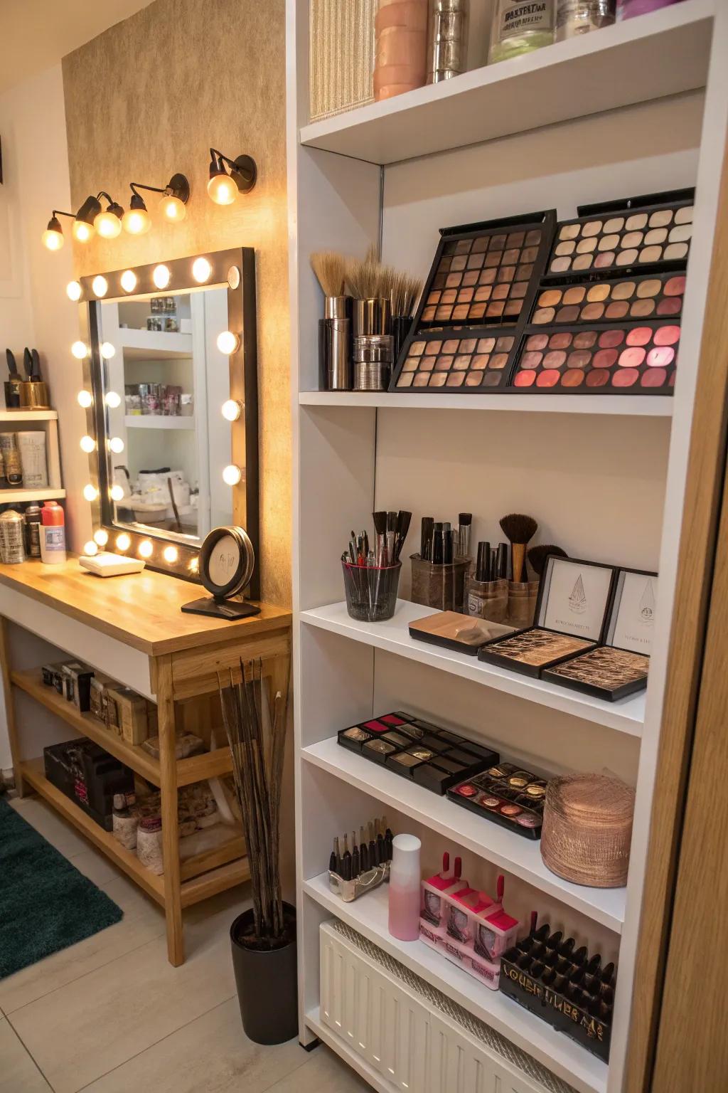 Walls are invaluable for adding both storage and style to your home salon.