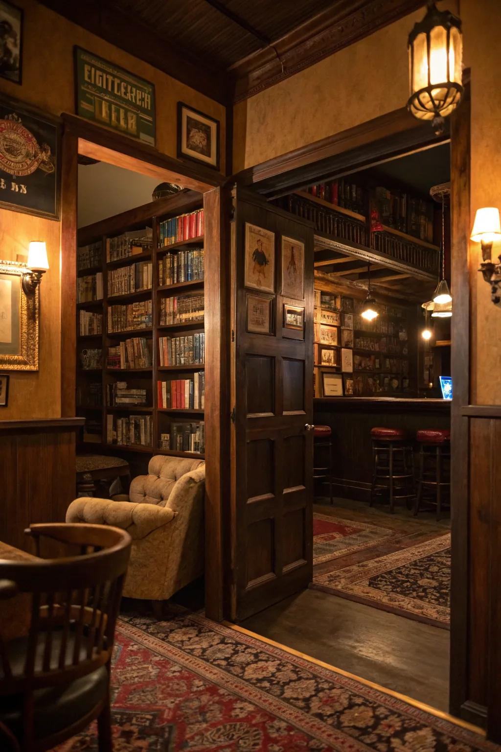 A secret entrance adds an element of surprise and exclusivity to your home speakeasy.