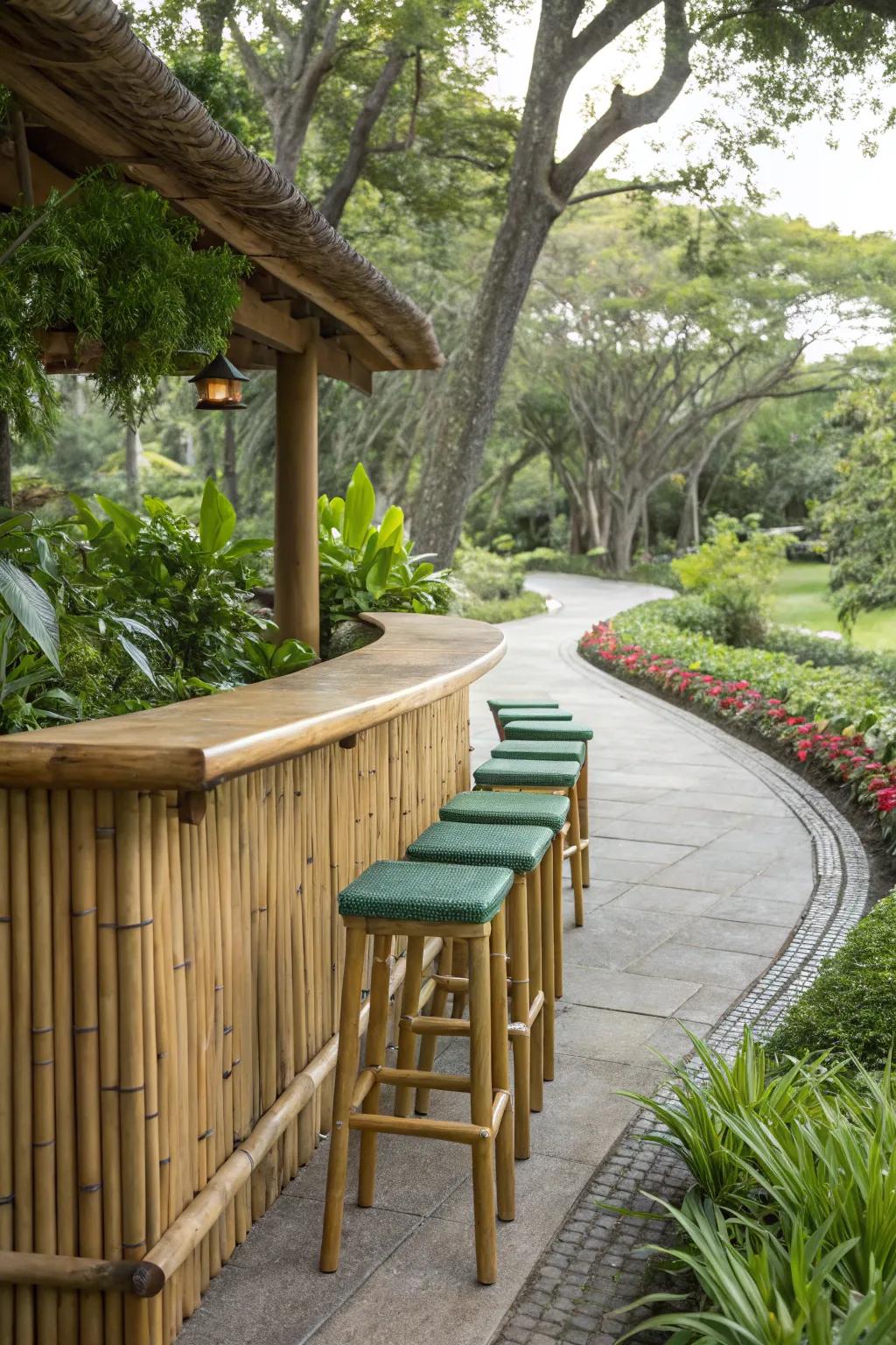 A bamboo bar foundation crafts a true island atmosphere.