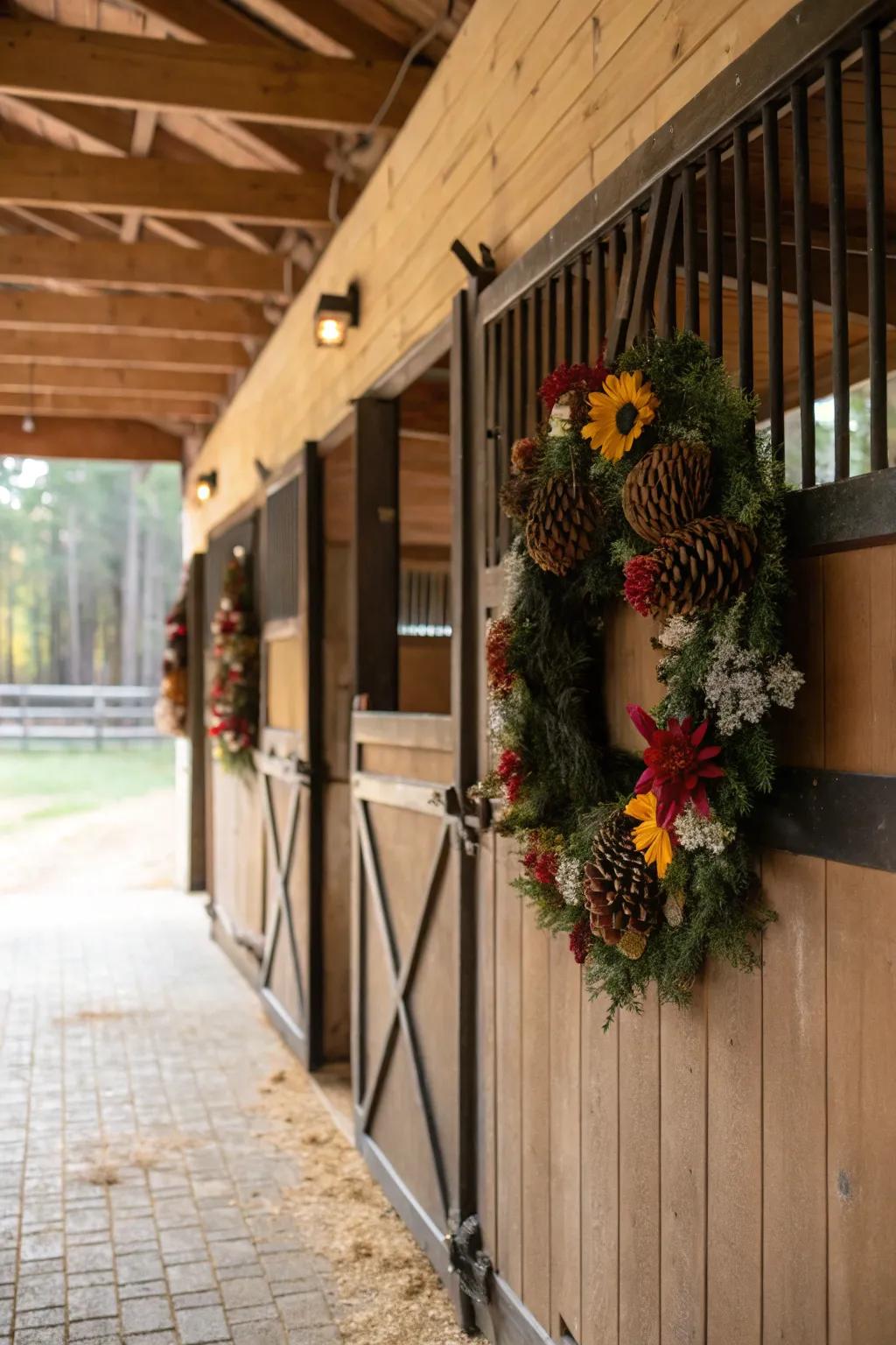 Seasonal wreaths give your horse's stall a festive touch.