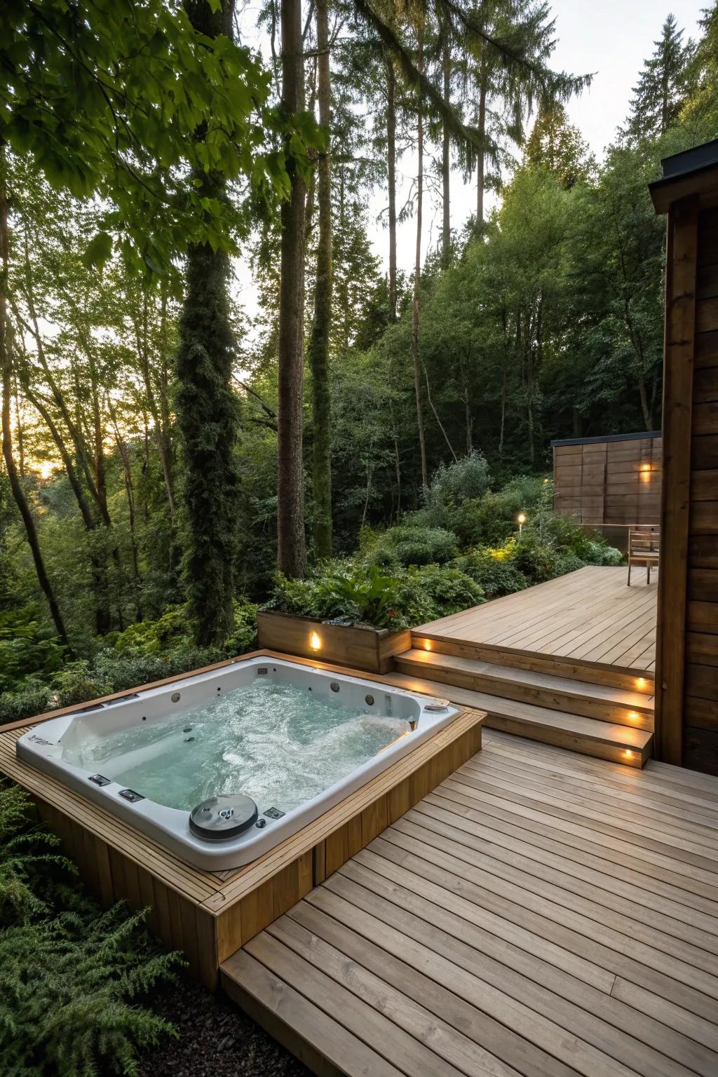 Savor the comfort of authentic wood for a soothing hot tub setting.