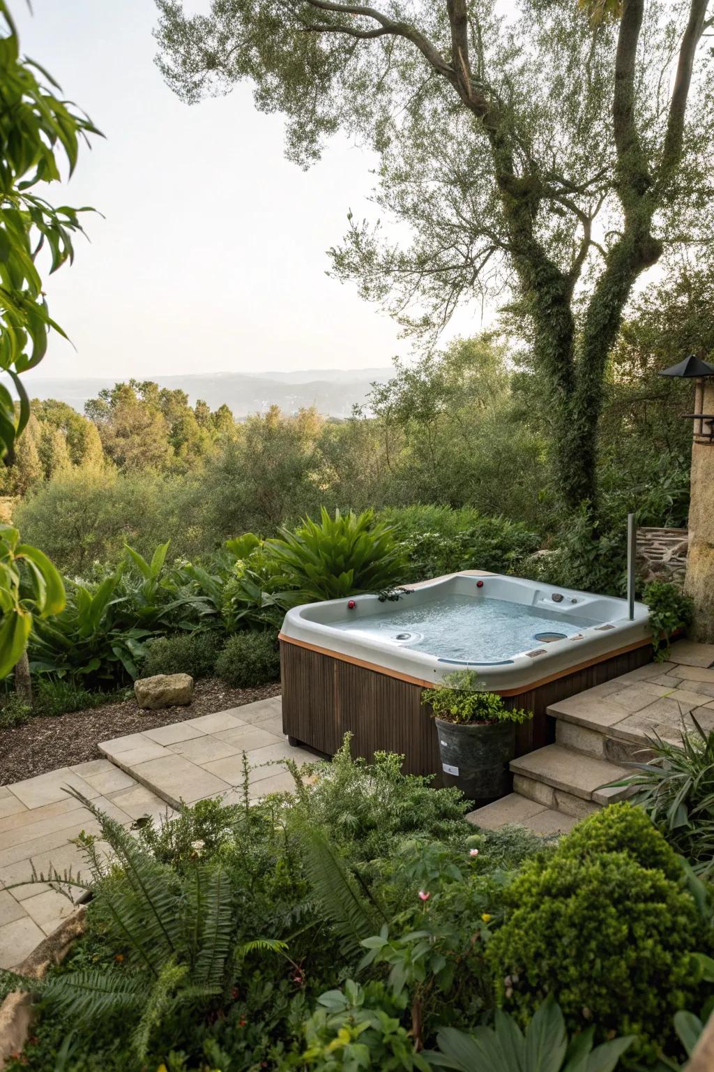 A spa beautifully merged into a natural garden landscape.