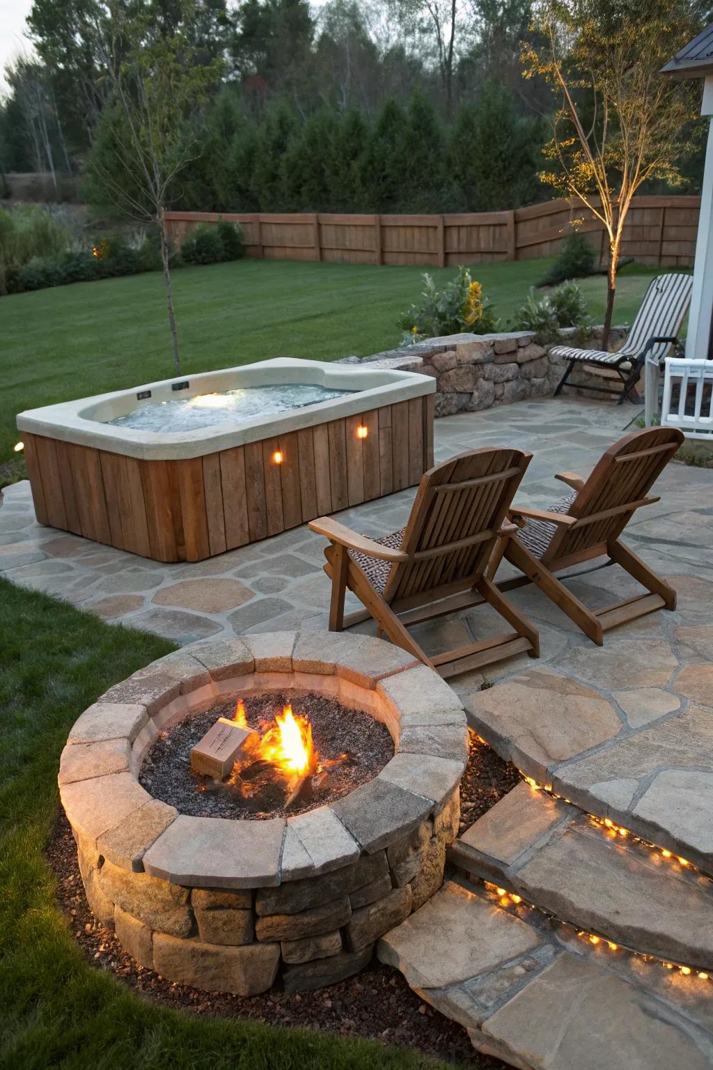Boost your <strong>hot tub</strong> experience with a cozy fire feature, providing both warmth and ambiance.” loading=”lazy” class=”pimg”>
	</picture><figcaption>Boost your <strong>hot tub</strong> experience with a cozy fire feature, providing both warmth and ambiance.</figcaption></figure>
<p>Pairing your <strong>hot tub</strong> with an outdoor fire pit creates the ultimate spot for evening relaxation. I’ve noticed that the warmth and vibe of a fire pit make soaking even more soothing.</p>
<h3>Possibly handy products:</h3>
<ul class=