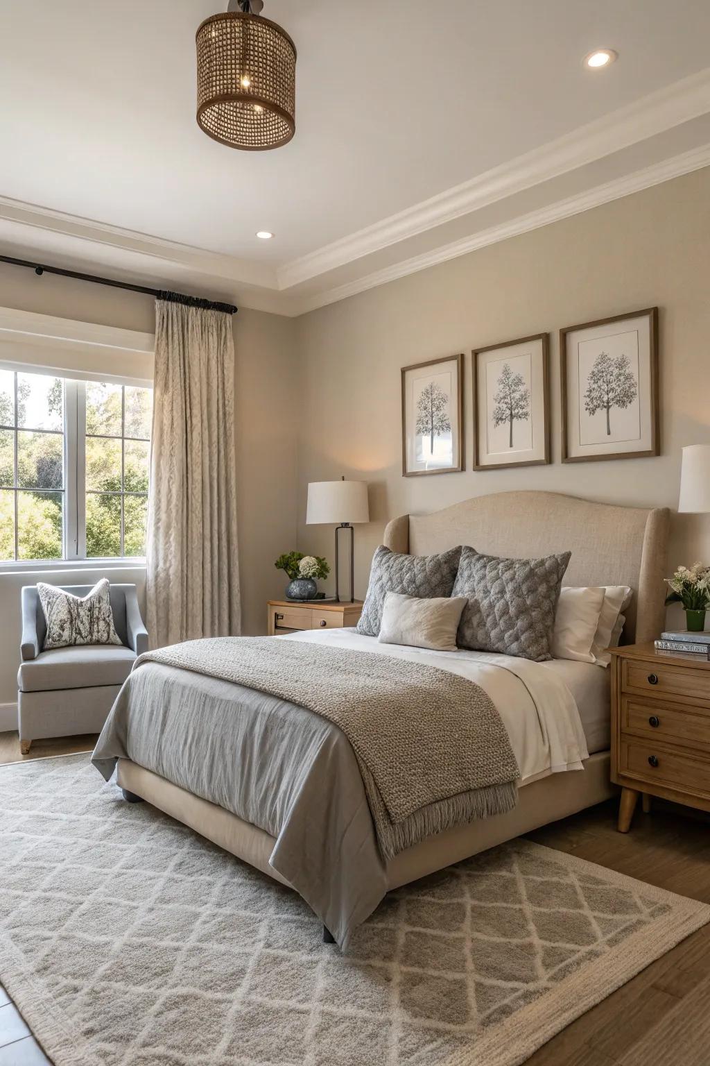 Neutral shades foster a serene and appealing ambiance.