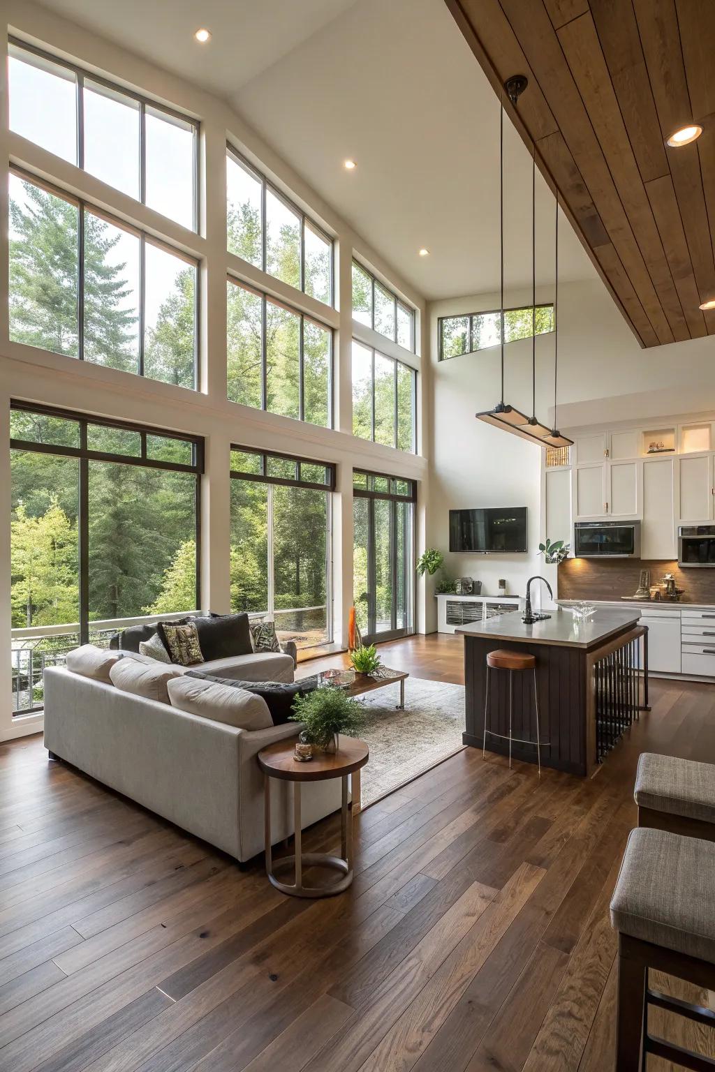 A beautifully designed open floor plan that combines kitchen and living areas.