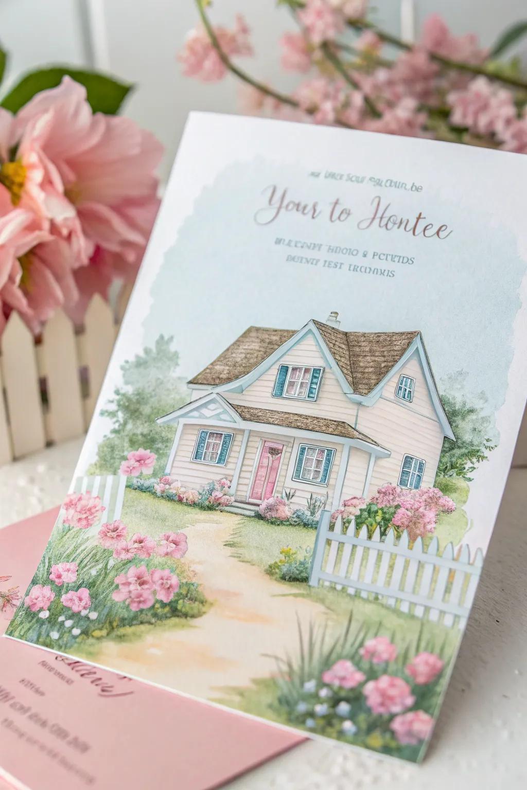 A hand-drawn house design creates a welcoming feel for your invitations.