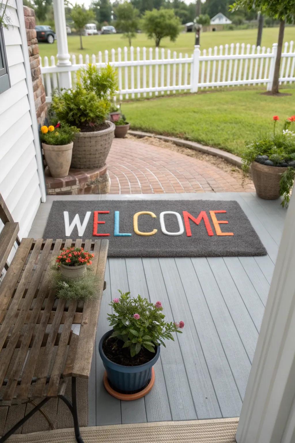 A unique doormat that uses letters you can change to give guests a warm hello.