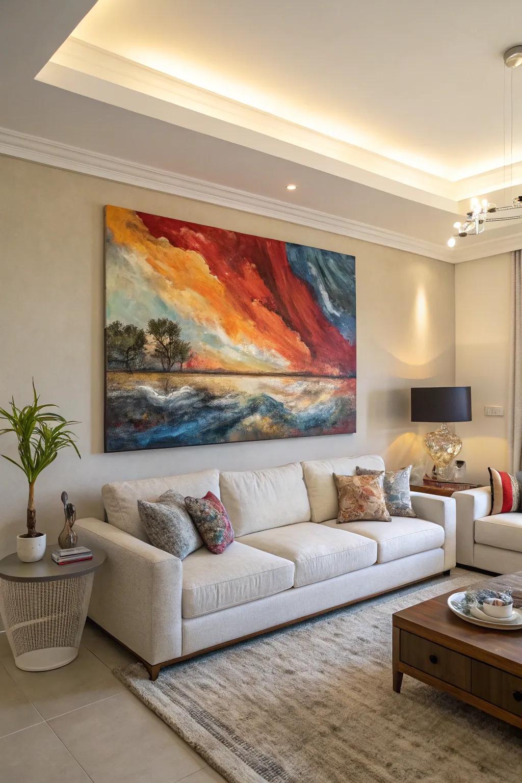 A dramatic artwork instantly elevates the aesthetic of your living room