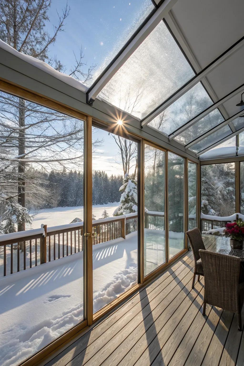 With glass enclosures, you can delight in the warmth of a sun-drenched day, regardless of the winter chill.
