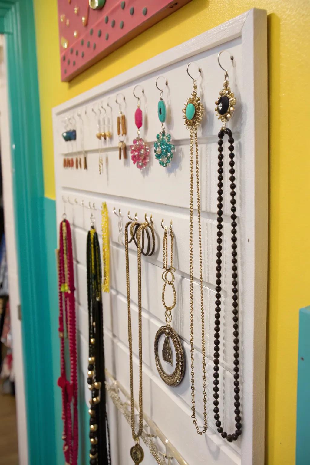Present your jewelry as an art form with elegant wall-mounted hooks.