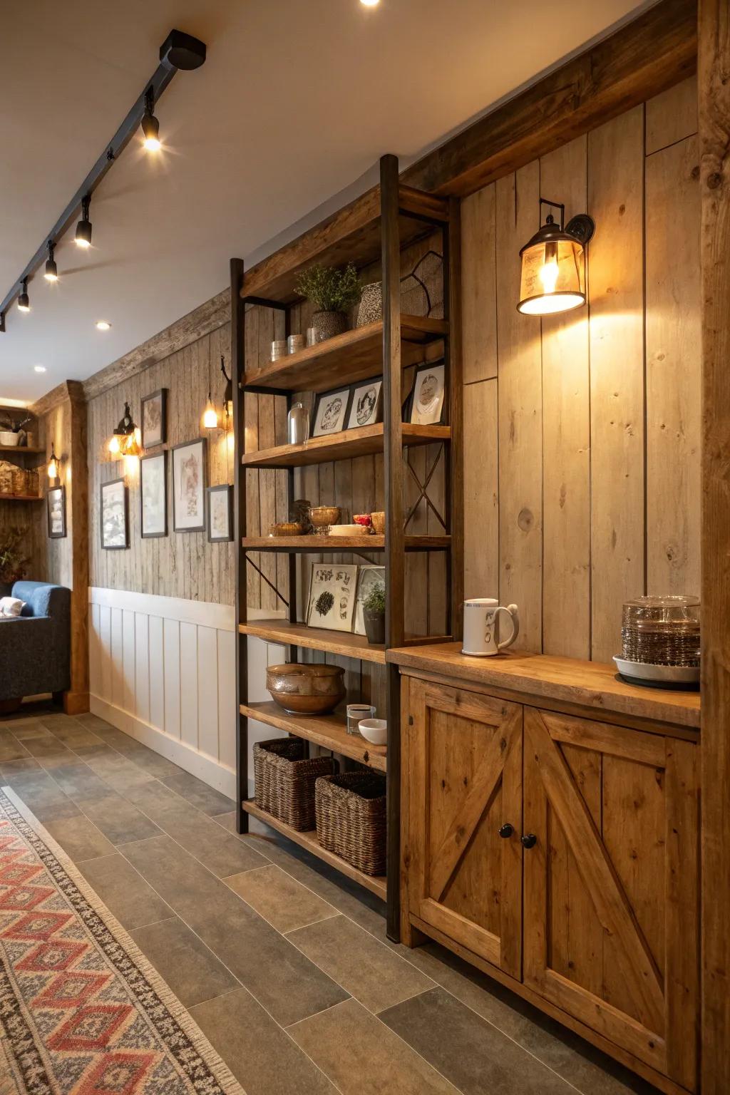 Exploit the allure of upcycled wood in your hunting-themed sanctuary, adding a dash of countryside appeal.