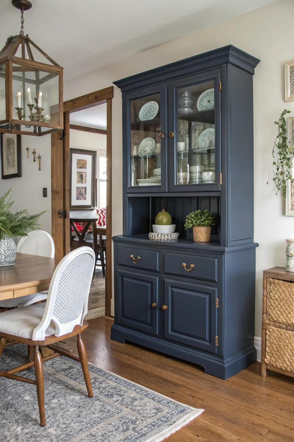 A striking ocean hutch redefines the dining space with its commanding visual appeal.