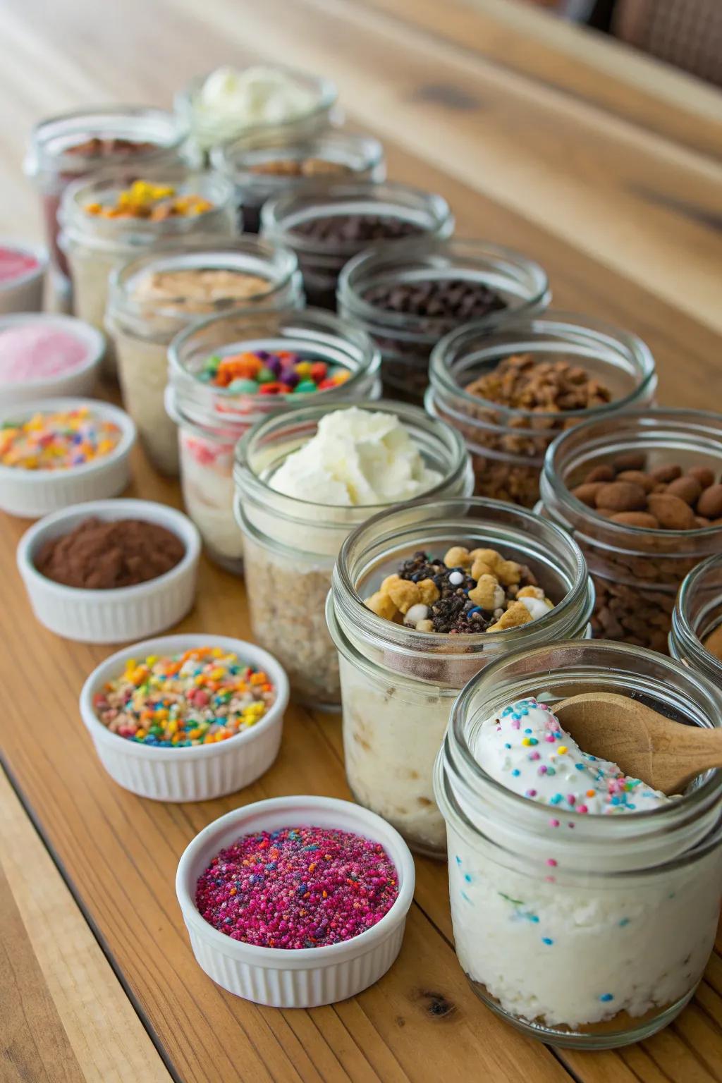 Preserve jars give a rustic feel to your ice cream area.