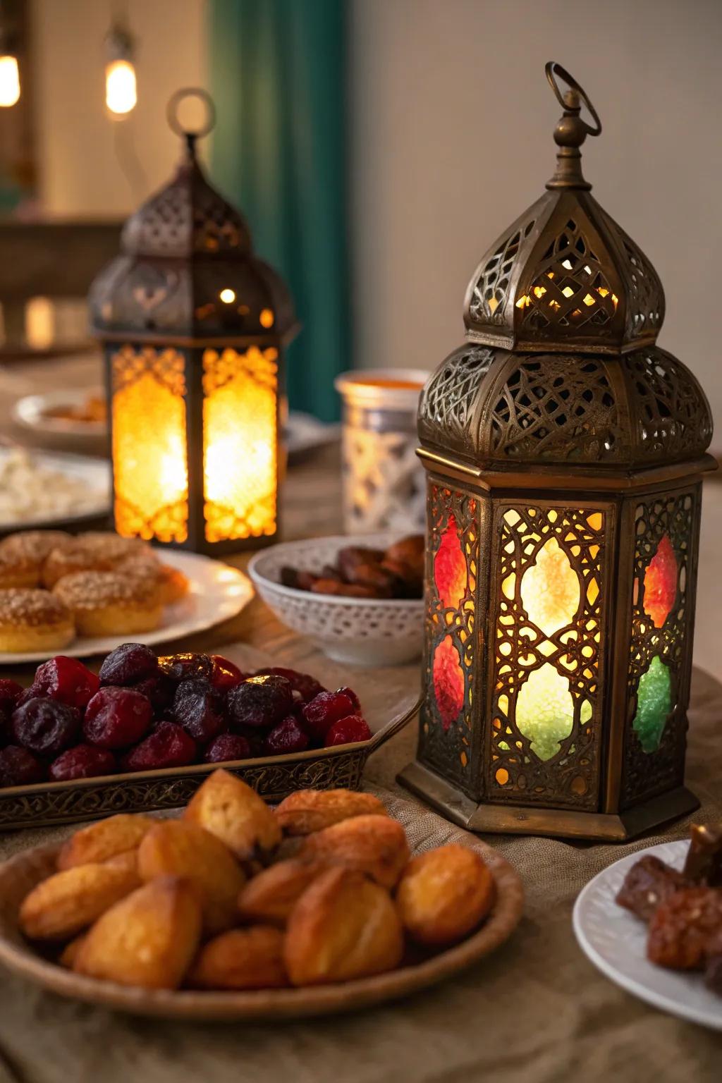 Stylish lamps bringing a warm shine to the iftar table
