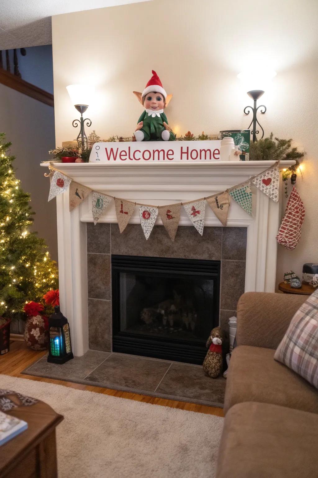 A warm setting with a welcome home sign for the returning sprite.