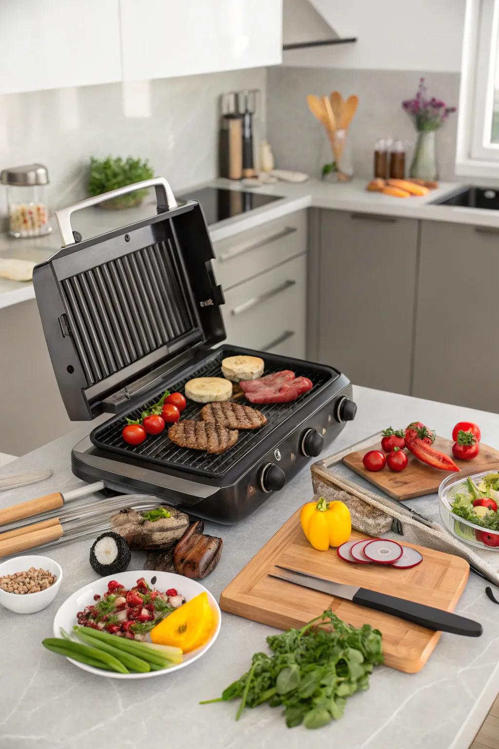 Electric grills effortlessly bring the BBQ vibe indoors.