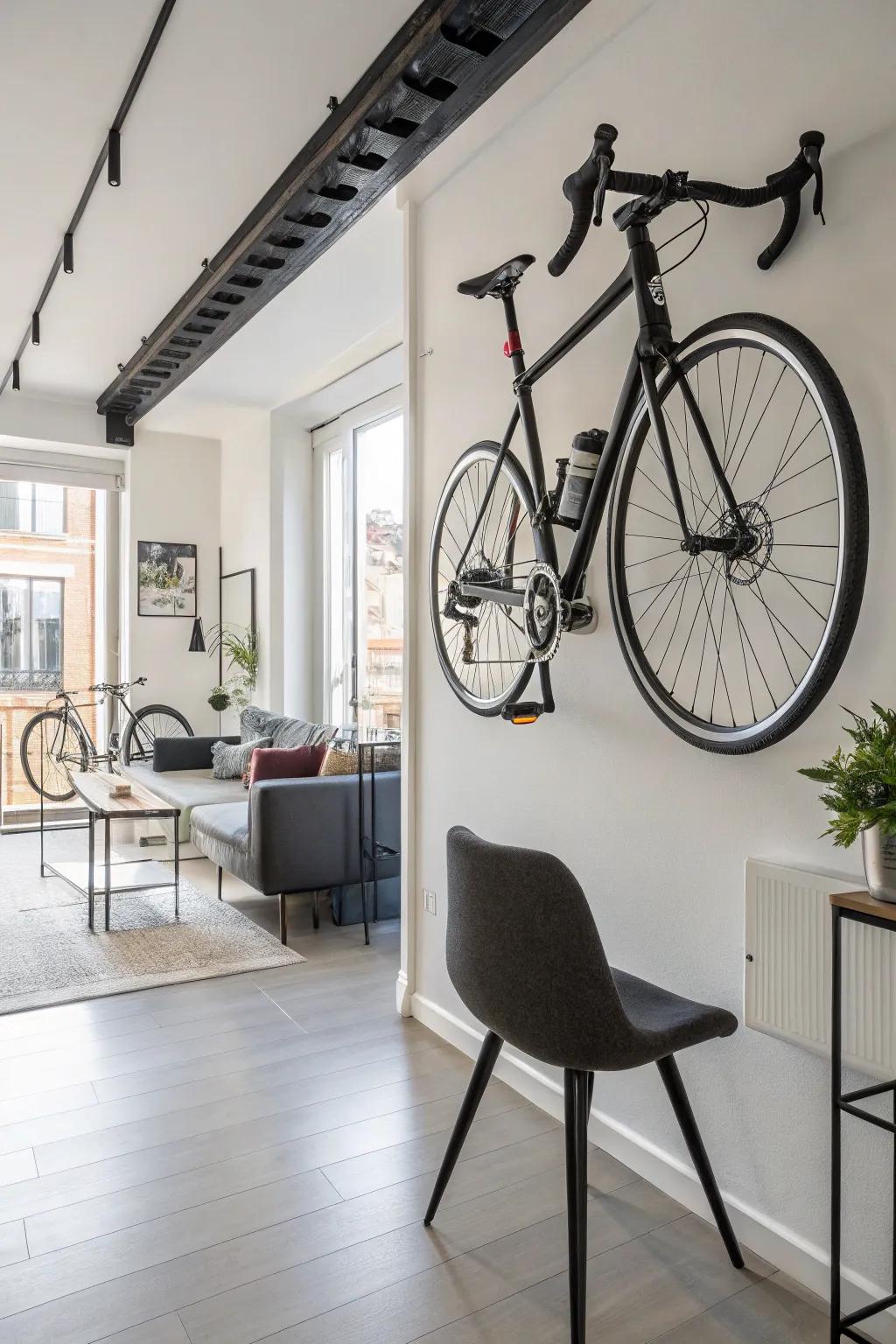 A vertical wall mount turns your bicycle into a decorative showpiece.
