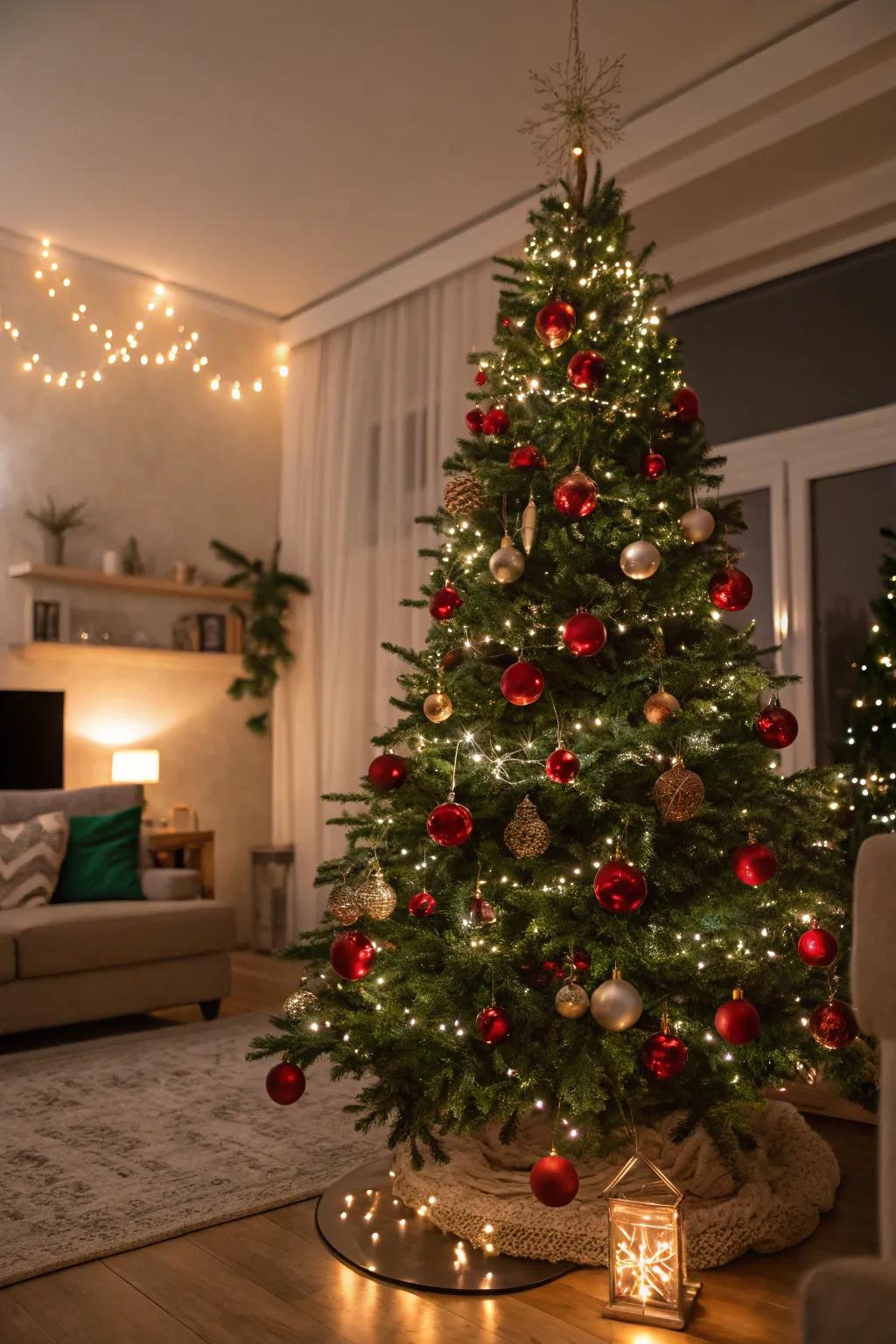 A majestic Christmas tree that commands attention in the living room.