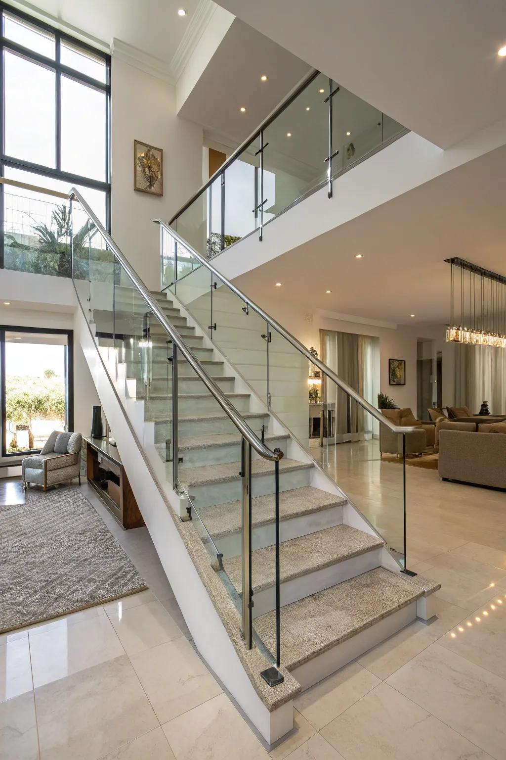 See-through screen stair railings give a modern and open style.