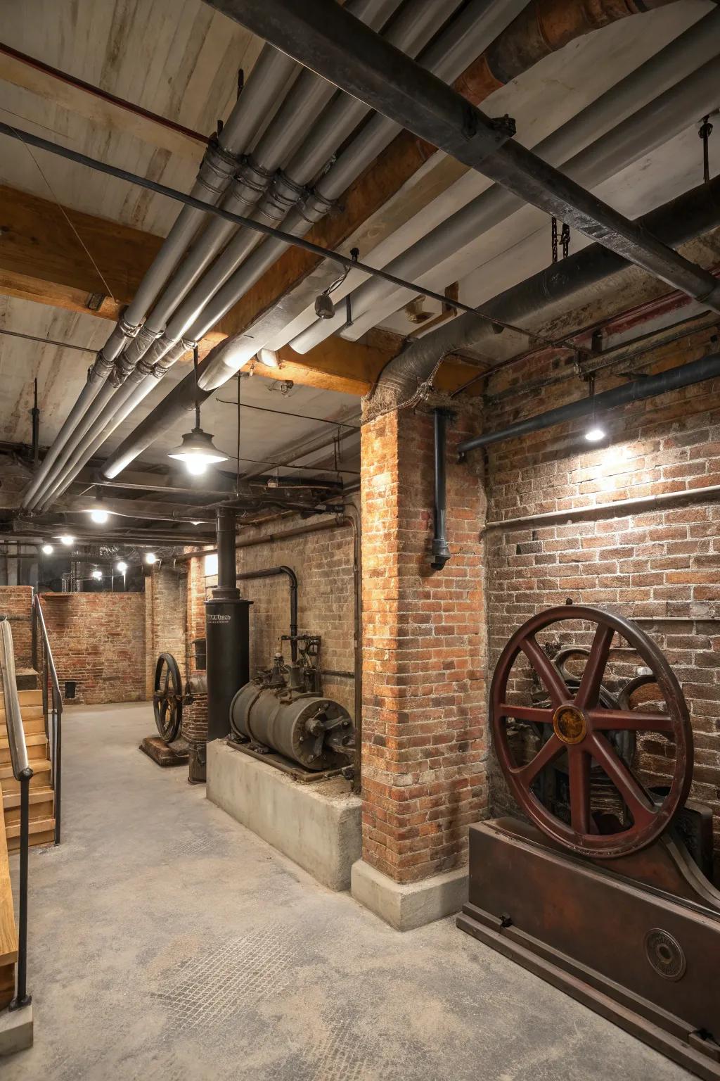 Exposed brick enriches your basement with genuine refinement.