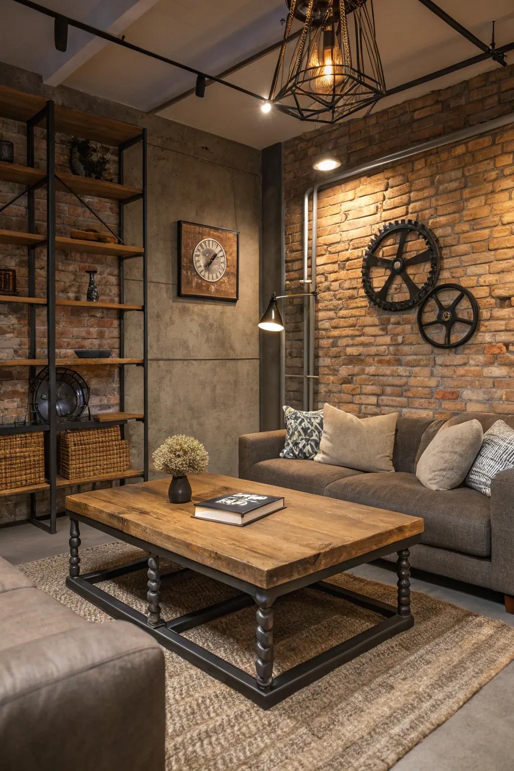 Exposed brick walls paired with modern metal accents for an industrial touch.