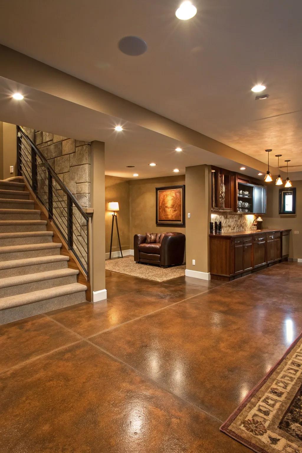 Dyed concrete floors deliver a refined and contemporary aesthetic.