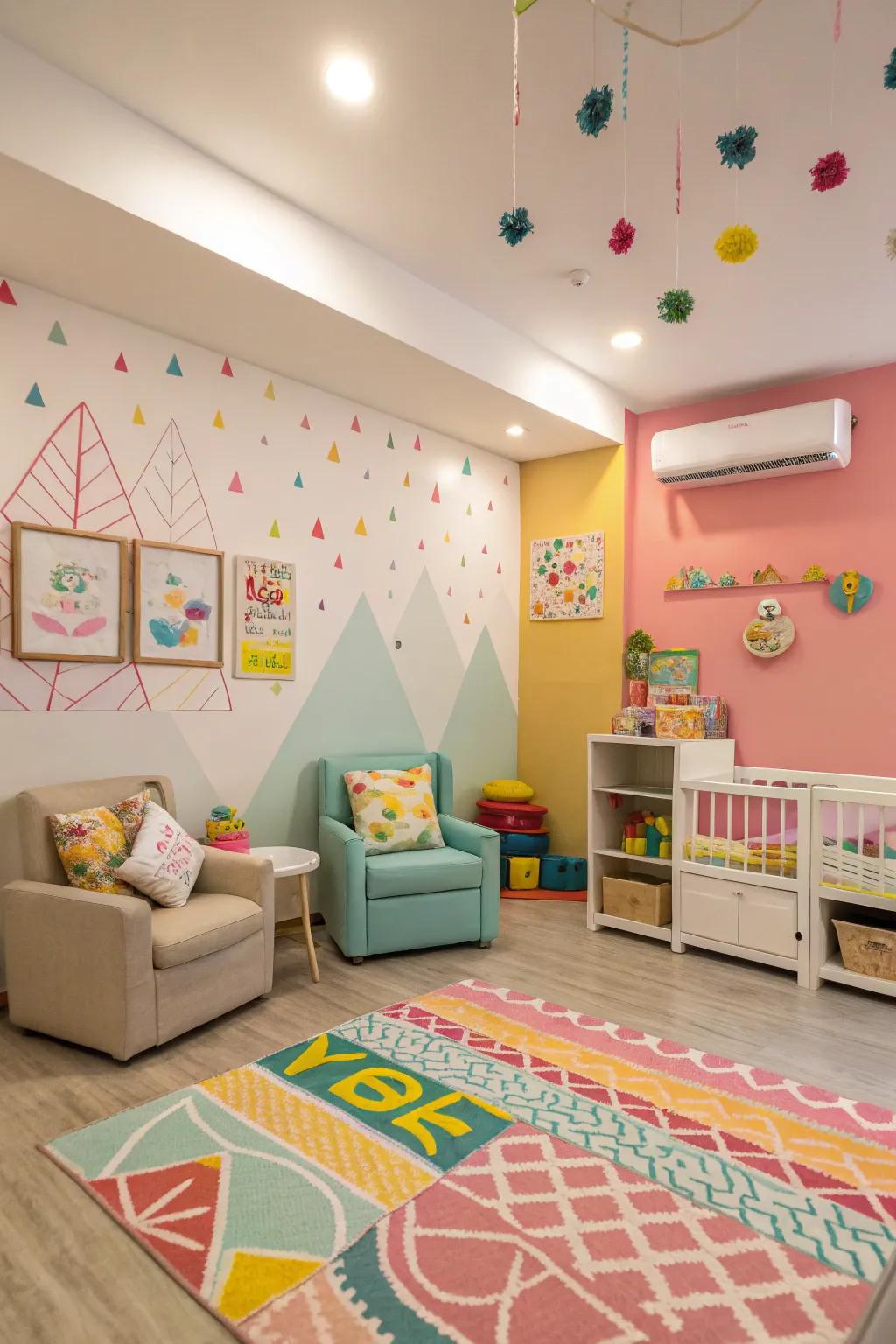 Bright walls capture infants' attention.